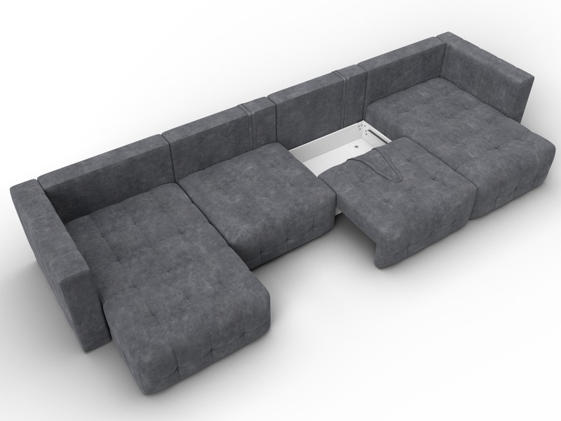 Диван П-образный Лига-052 НПБ Лонг, Велюр, BRUT 16 темно-серый