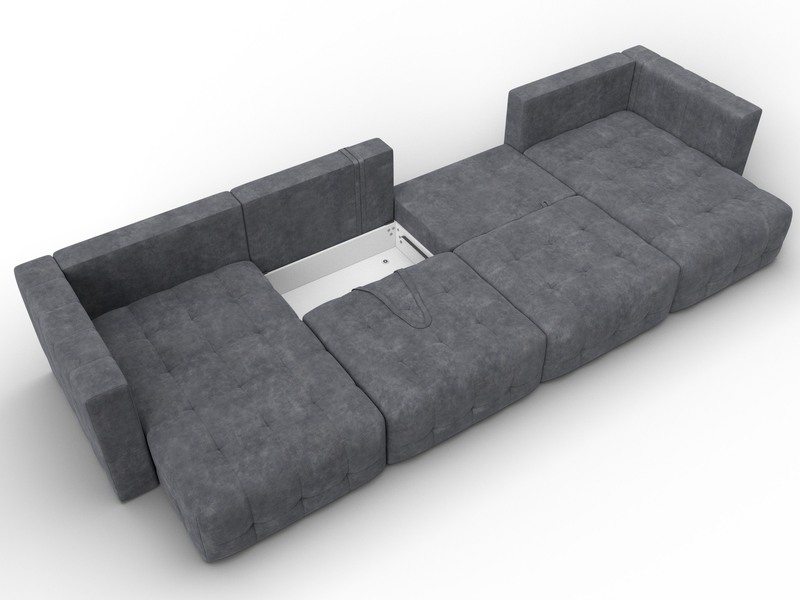 Диван П-образный Лига-052 НПБ Лонг, Велюр, BRUT 16 темно-серый