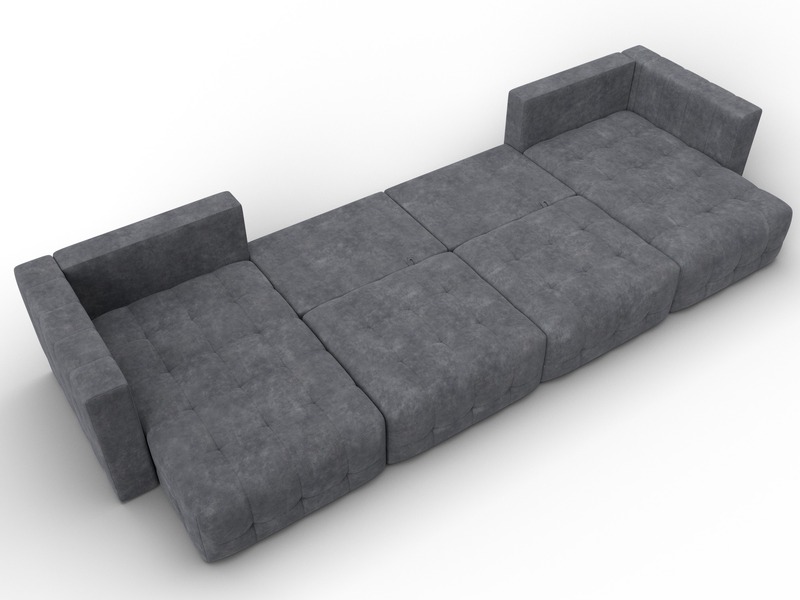 Диван П-образный Лига-052 НПБ Лонг, Велюр, BRUT 16 темно-серый