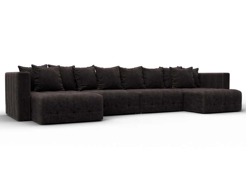 Диван П-образный Лига-052 НПБ Лонг, Велюр, BRUT 17 коричневый