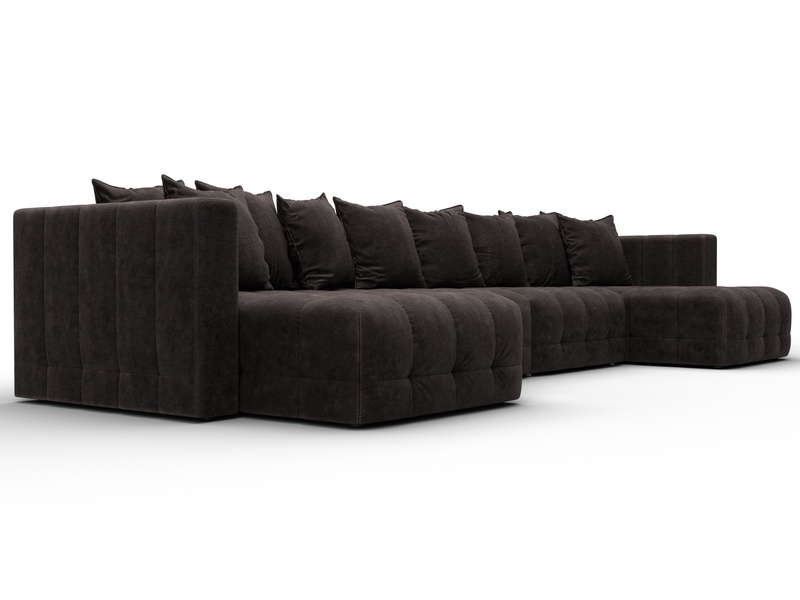 Диван П-образный Лига-052 НПБ Лонг, Велюр, BRUT 17 коричневый