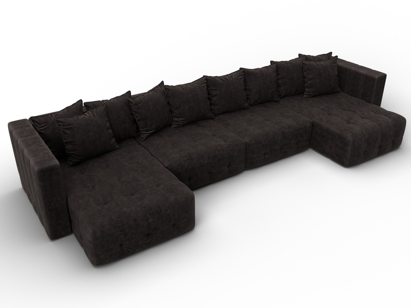 Диван П-образный Лига-052 НПБ Лонг, Велюр, BRUT 17 коричневый