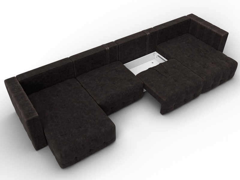 Диван П-образный Лига-052 НПБ Лонг, Велюр, BRUT 17 коричневый