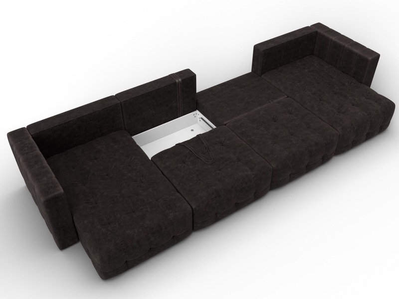 Диван П-образный Лига-052 НПБ Лонг, Велюр, BRUT 17 коричневый