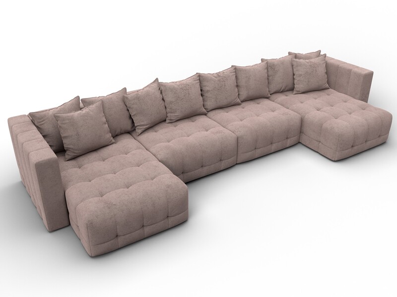 Диван П-образный Лига-052 НПБ Лонг, Велюр, TOWER 05 бежевый