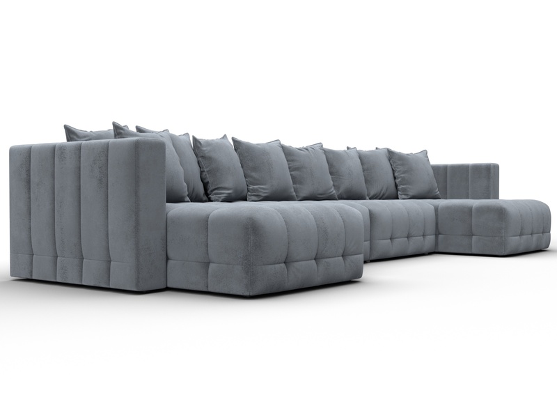 Диван П-образный Лига-052 НПБ Лонг, Велюр, TOWER 10 серый