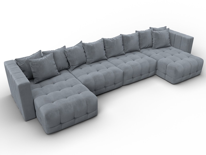 Диван П-образный Лига-052 НПБ Лонг, Велюр, TOWER 10 серый