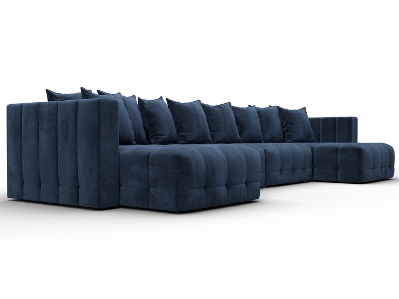 Диван П-образный Лига-052 НПБ Лонг, Велюр, TOWER 13 синий