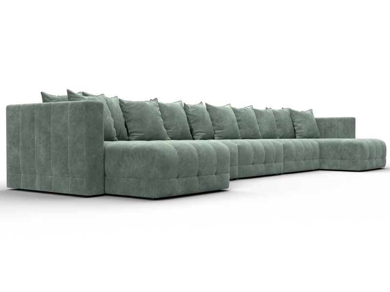 Диван П-образный Лига-052 НПБ МегаЛонг, Велюр, BRUT 08 зеленый