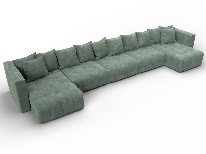 Диван П-образный Лига-052 НПБ МегаЛонг, Велюр, BRUT 08 зеленый