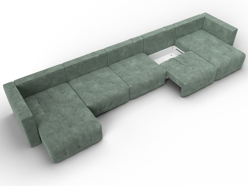 Диван П-образный Лига-052 НПБ МегаЛонг, Велюр, BRUT 08 зеленый