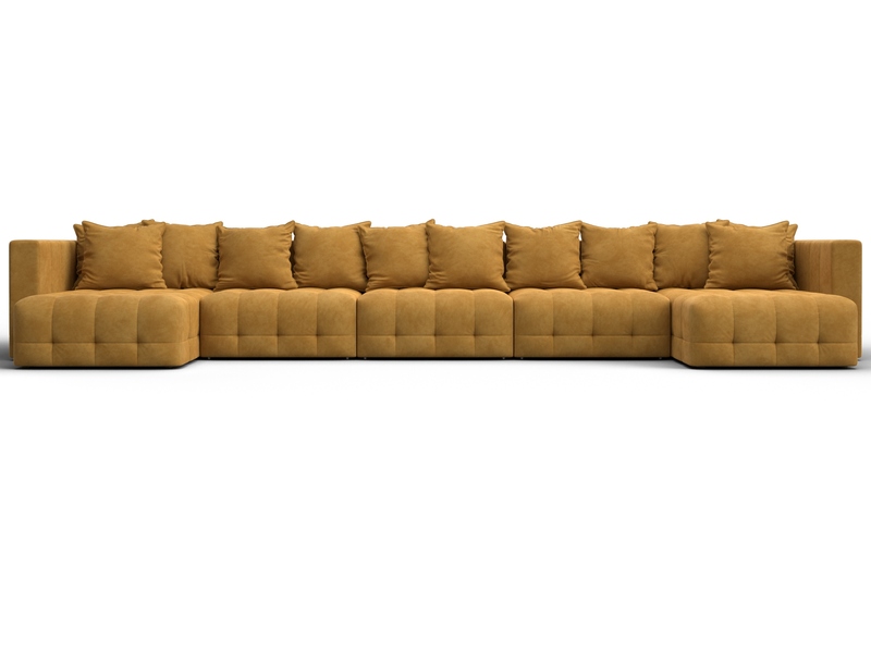 Диван П-образный Лига-052 НПБ МегаЛонг, Велюр, BRUT 10 желтый