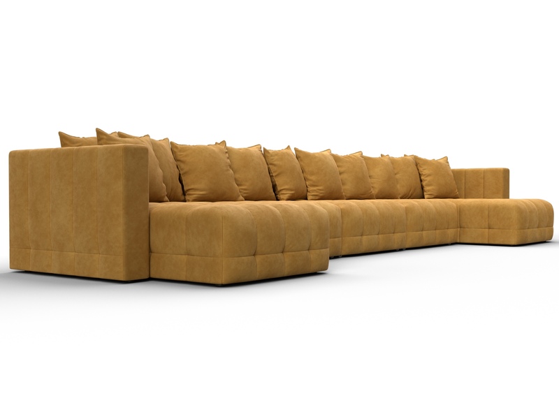 Диван П-образный Лига-052 НПБ МегаЛонг, Велюр, BRUT 10 желтый