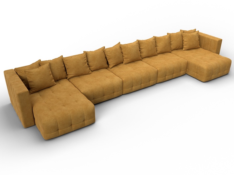 Диван П-образный Лига-052 НПБ МегаЛонг, Велюр, BRUT 10 желтый