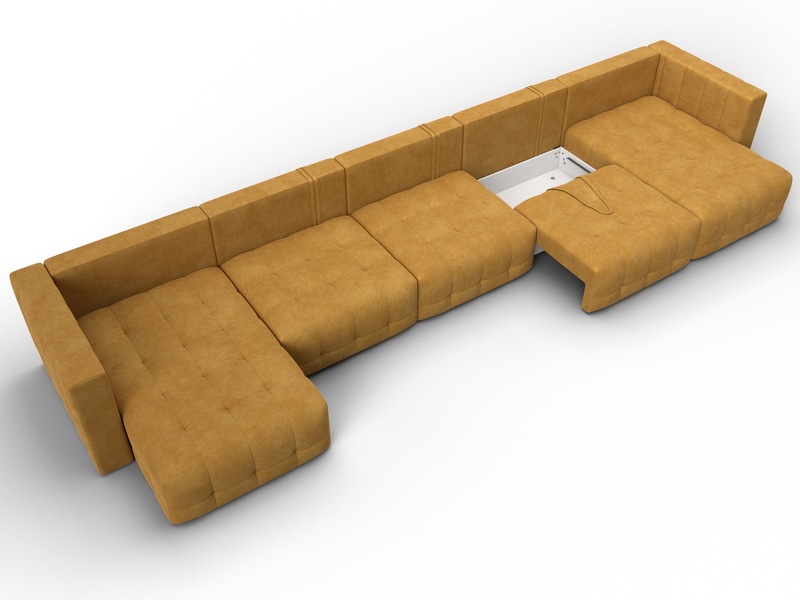 Диван П-образный Лига-052 НПБ МегаЛонг, Велюр, BRUT 10 желтый