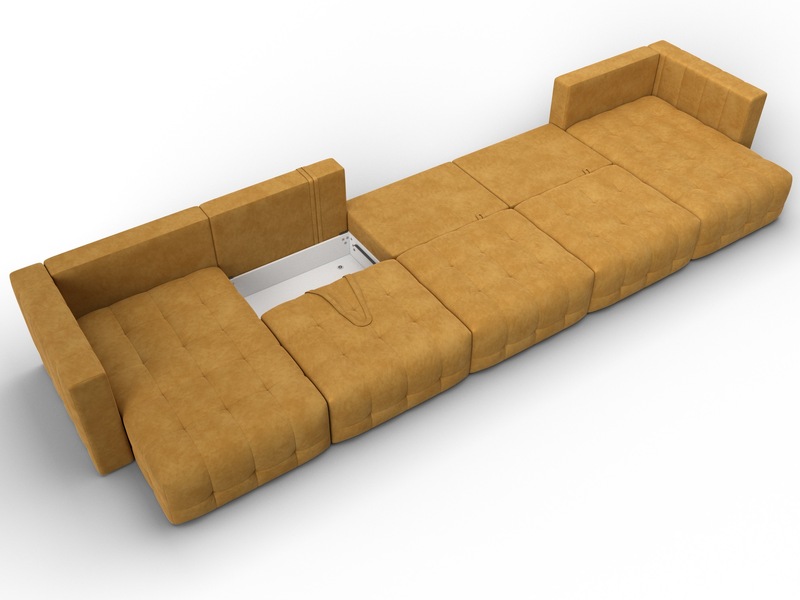 Диван П-образный Лига-052 НПБ МегаЛонг, Велюр, BRUT 10 желтый