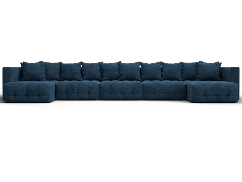 Диван П-образный Лига-052 НПБ МегаЛонг, Велюр, BRUT 11 синий