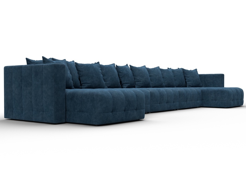 Диван П-образный Лига-052 НПБ МегаЛонг, Велюр, BRUT 11 синий