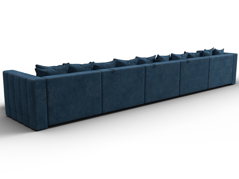 Диван П-образный Лига-052 НПБ МегаЛонг, Велюр, BRUT 11 синий