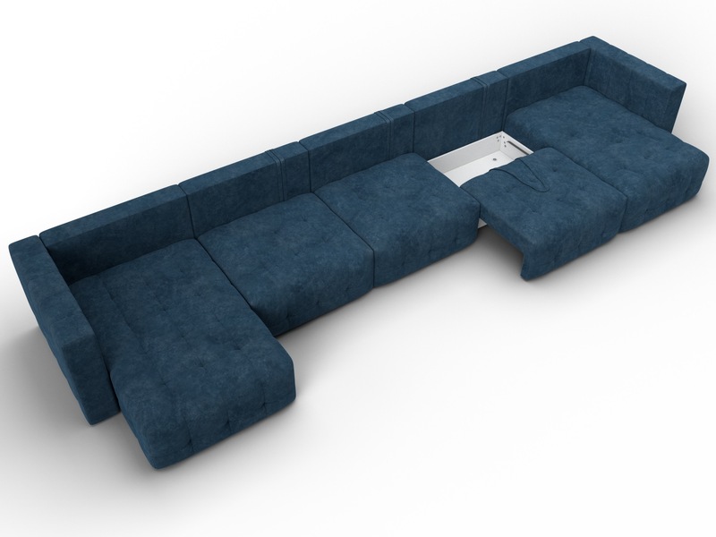 Диван П-образный Лига-052 НПБ МегаЛонг, Велюр, BRUT 11 синий