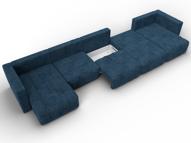 Диван П-образный Лига-052 НПБ МегаЛонг, Велюр, BRUT 11 синий
