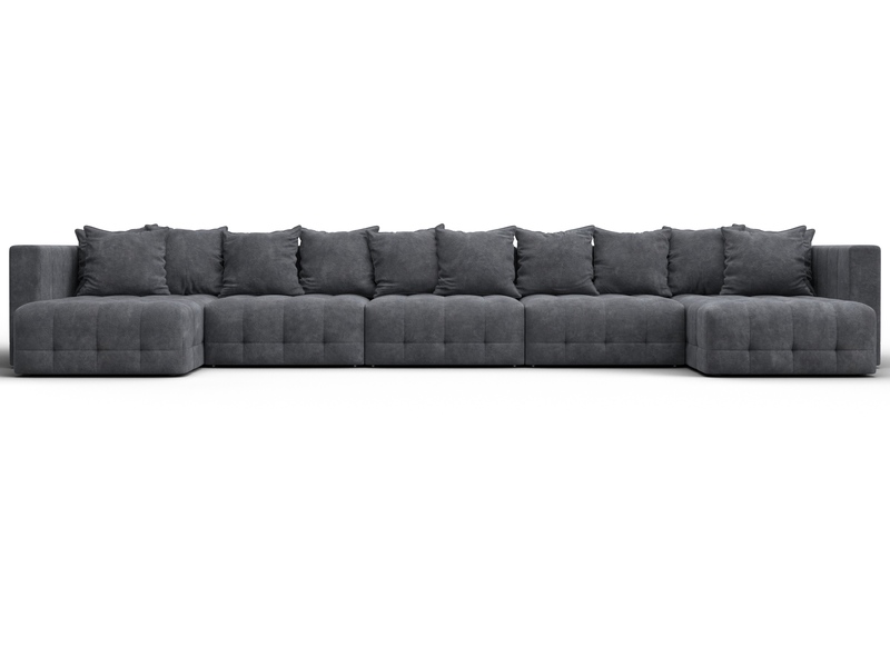 Диван П-образный Лига-052 НПБ МегаЛонг, Велюр, BRUT 16 темно-серый