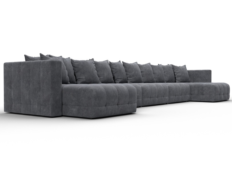 Диван П-образный Лига-052 НПБ МегаЛонг, Велюр, BRUT 16 темно-серый