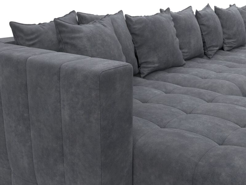 Диван П-образный Лига-052 НПБ МегаЛонг, Велюр, BRUT 16 темно-серый