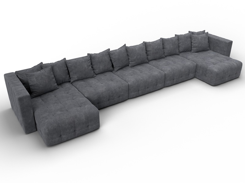 Диван П-образный Лига-052 НПБ МегаЛонг, Велюр, BRUT 16 темно-серый
