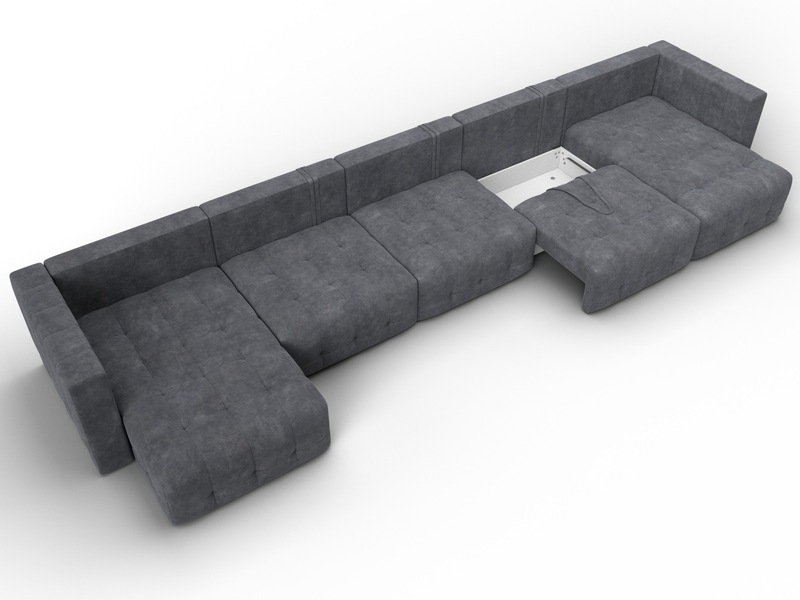 Диван П-образный Лига-052 НПБ МегаЛонг, Велюр, BRUT 16 темно-серый