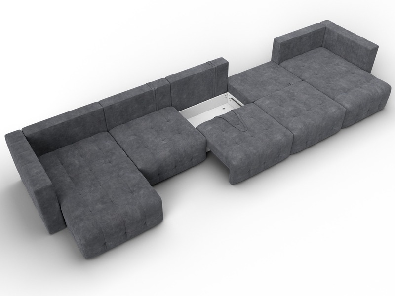 Диван П-образный Лига-052 НПБ МегаЛонг, Велюр, BRUT 16 темно-серый