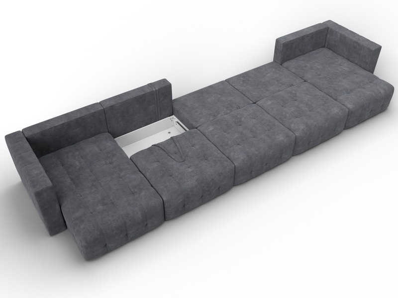 Диван П-образный Лига-052 НПБ МегаЛонг, Велюр, BRUT 16 темно-серый