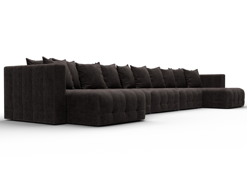 Диван П-образный Лига-052 НПБ МегаЛонг, Велюр, BRUT 17 коричневый