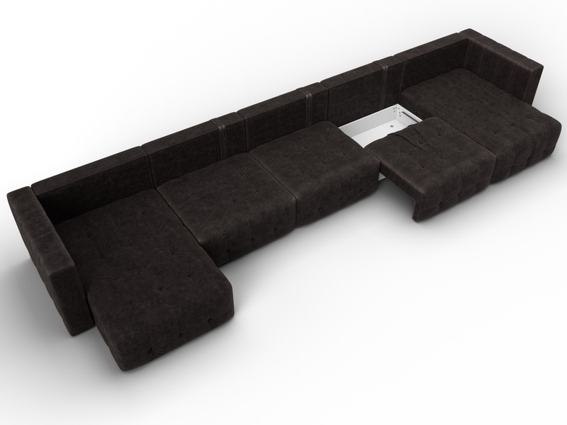 Диван П-образный Лига-052 НПБ МегаЛонг, Велюр, BRUT 17 коричневый