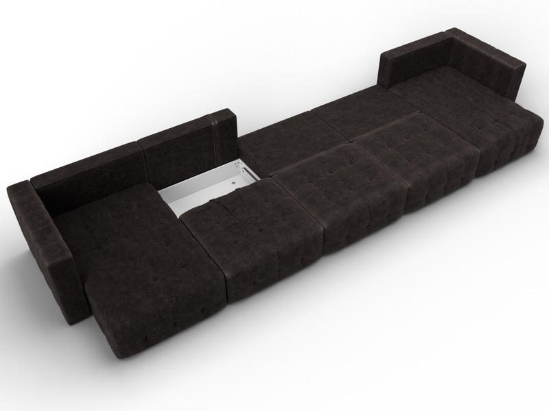 Диван П-образный Лига-052 НПБ МегаЛонг, Велюр, BRUT 17 коричневый