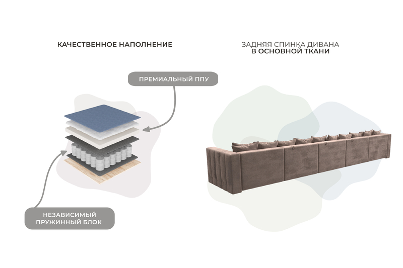 Диван П-образный Лига-052 НПБ МегаЛонг, Велюр, TOWER 05 бежевый