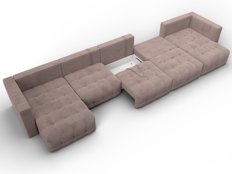 Диван П-образный Лига-052 НПБ МегаЛонг, Велюр, TOWER 05 бежевый
