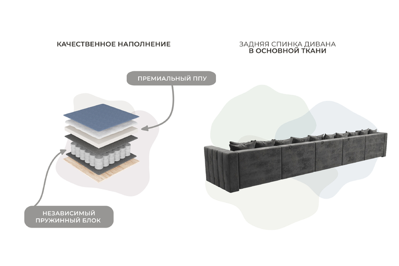 Диван П-образный Лига-052 НПБ МегаЛонг, Велюр, TOWER 10 серый