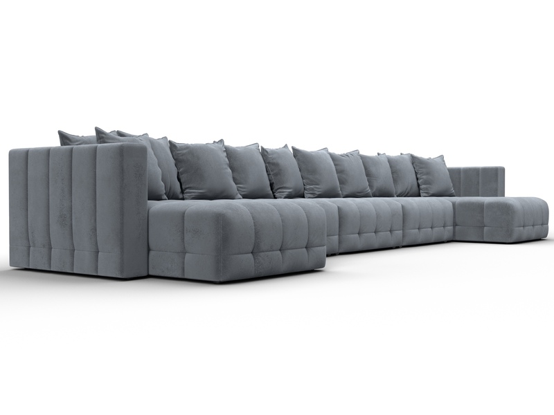 Диван П-образный Лига-052 НПБ МегаЛонг, Велюр, TOWER 10 серый