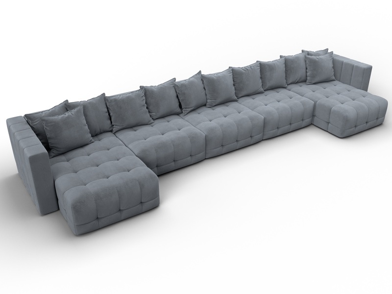 Диван П-образный Лига-052 НПБ МегаЛонг, Велюр, TOWER 10 серый