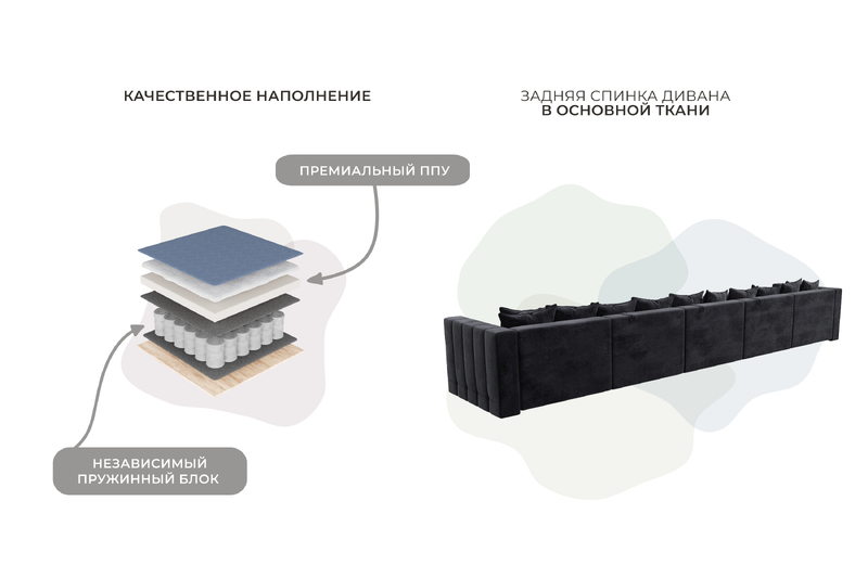 Диван П-образный Лига-052 НПБ МегаЛонг, Велюр, TOWER 11 темно-серый