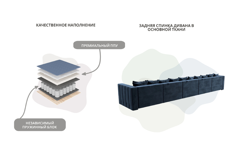 Диван П-образный Лига-052 НПБ МегаЛонг, Велюр, TOWER 13 синий