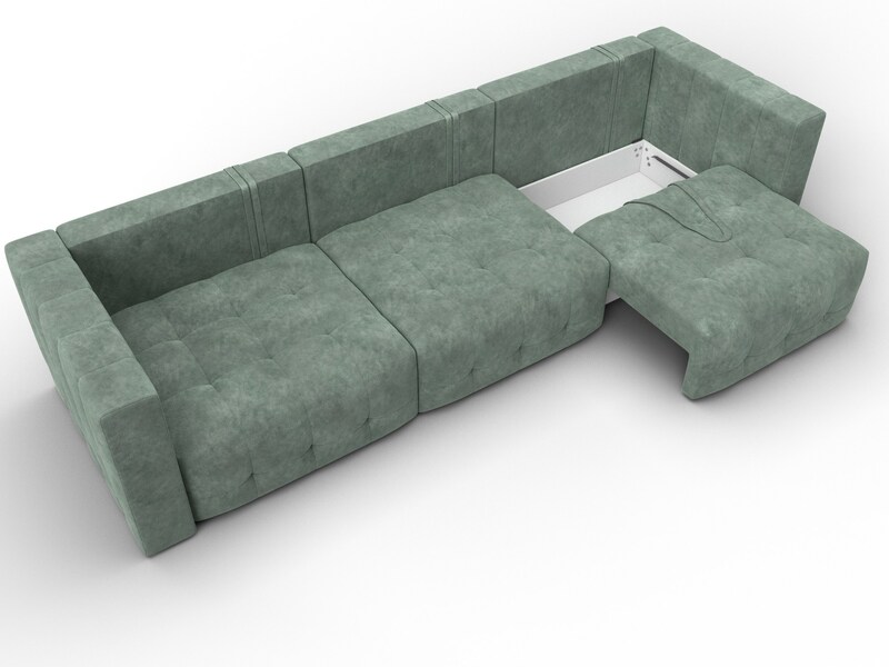 Диван прямой Лига-052 НПБ Лонг, Велюр, BRUT 08 зеленый