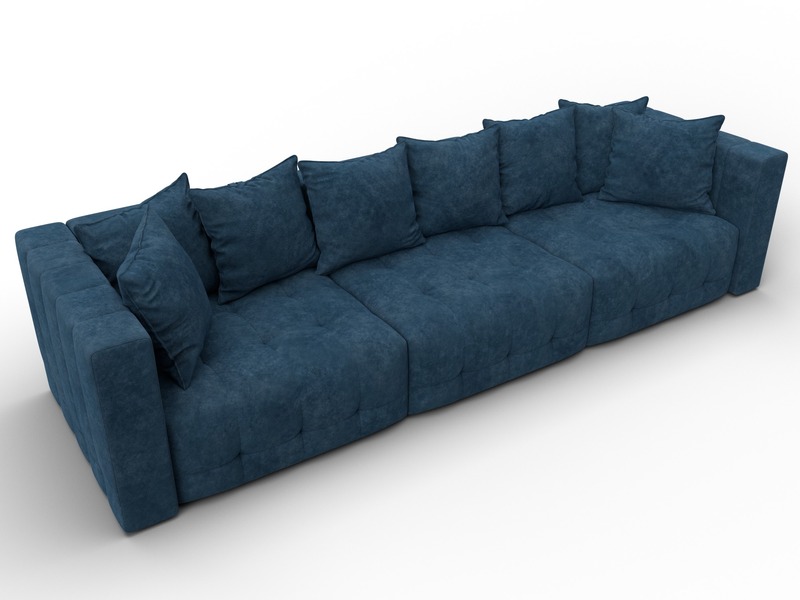 Диван прямой Лига-052 НПБ Лонг, Велюр, BRUT 11 синий