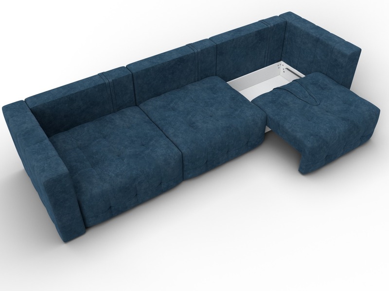 Диван прямой Лига-052 НПБ Лонг, Велюр, BRUT 11 синий