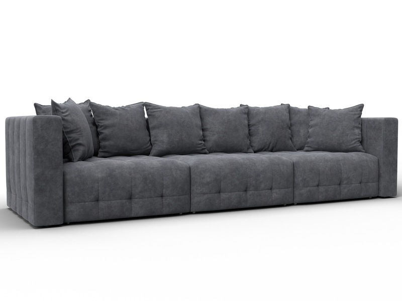 Диван прямой Лига-052 НПБ Лонг, Велюр, BRUT 16 темно-серый