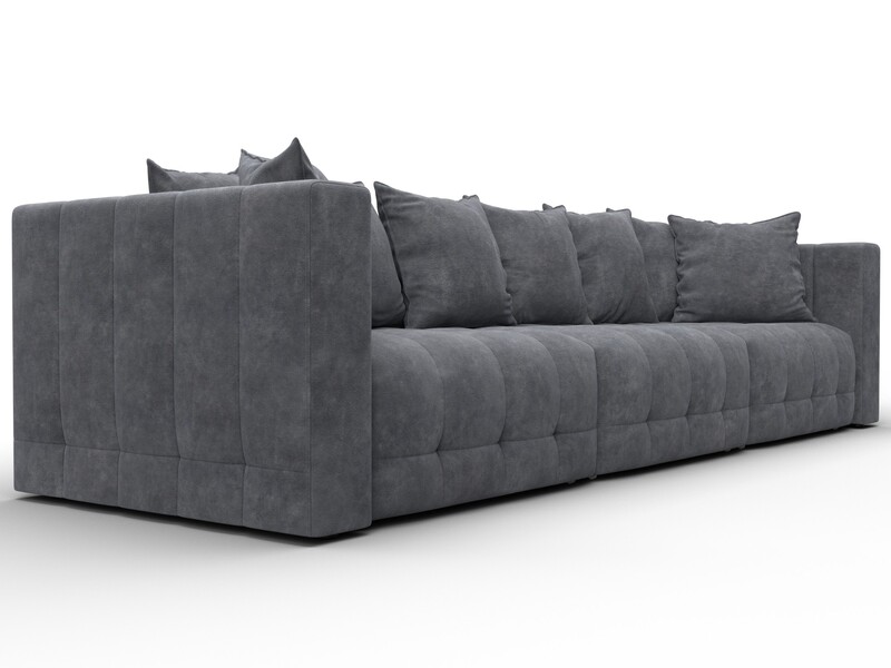 Диван прямой Лига-052 НПБ Лонг, Велюр, BRUT 16 темно-серый
