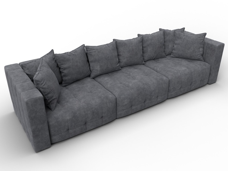 Диван прямой Лига-052 НПБ Лонг, Велюр, BRUT 16 темно-серый