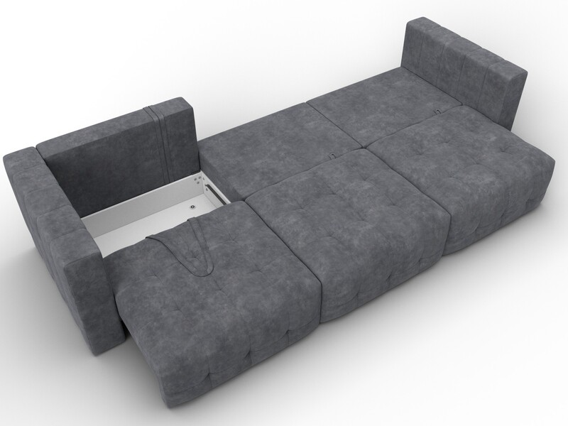 Диван прямой Лига-052 НПБ Лонг, Велюр, BRUT 16 темно-серый