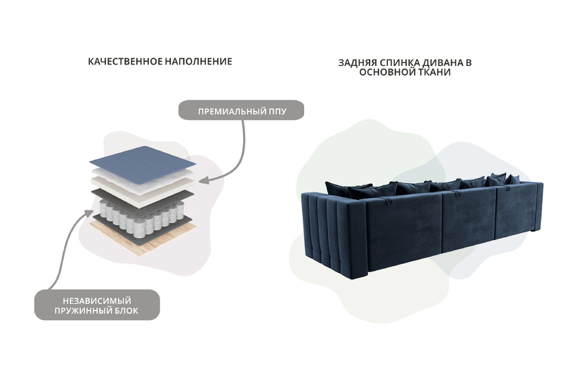 Диван прямой Лига-052 НПБ Лонг, Велюр, TOWER 13 синий